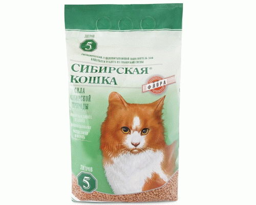 Наполнитель впитывающий Сибирская кошка 5л древесный, Флора /00019956/  (244 777)