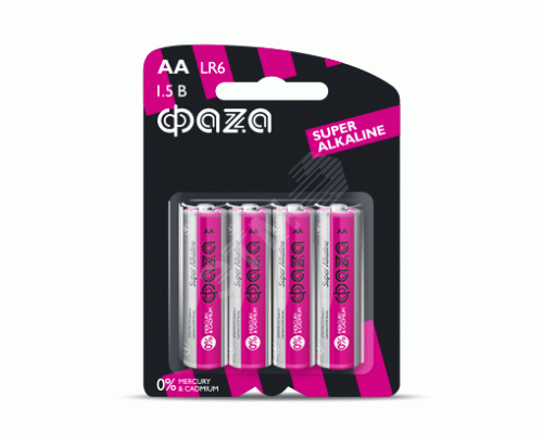 Батарейки алкалиновые АА LR6 Фаzа Super /4/48/576/ (205 363)