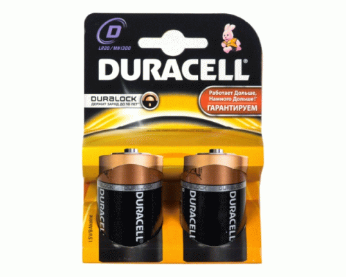 Батарейки алкалиновые D LR20 Duracell на блистере /2/20/60/ (90 991)