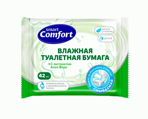 Туалетная бумага влажная Smart Comfort 42шт с алоэ-вера (245 388)