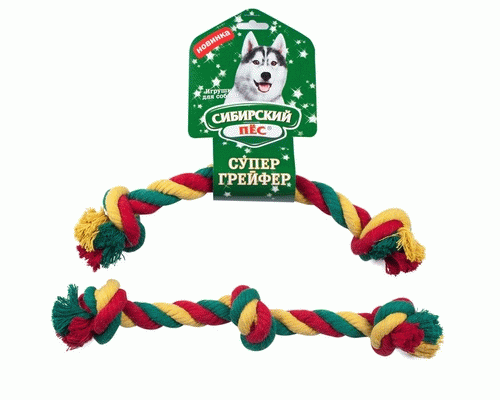 Игрушка для собак Сибирский пес. Грейфер цветная веревка 3 узла d-22*34см /70726/ (240 912)