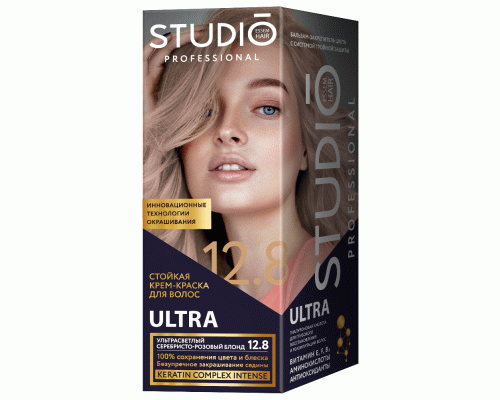Крем-краска для волос Studio 12.8 ультрасветлый серебристо-розовый блонд 15мл  (226 660)
