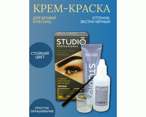 Краска для бровей и ресниц Studio т. экстра-черный с эффектом татуажа 30/20мл (198 485)