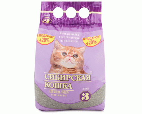 Наполнитель впитывающий Сибирская кошка для котят 3л супер комкующийся (246 075)