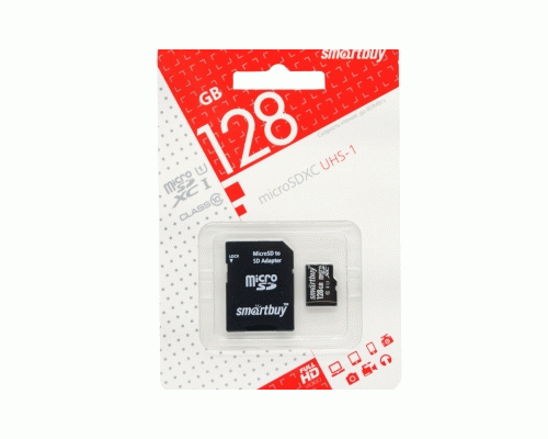 Карта памяти MicroSD 128GB SmartBuy Class 10 +SD адаптер /UHS-1 / (251 427)
