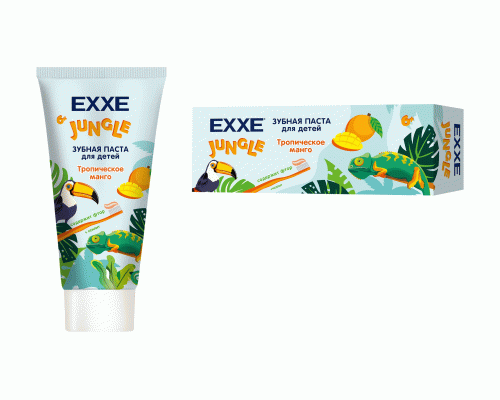 Зубная паста детская Exxe Jungle 75мл с кальцием Тропическое манго (252 807)