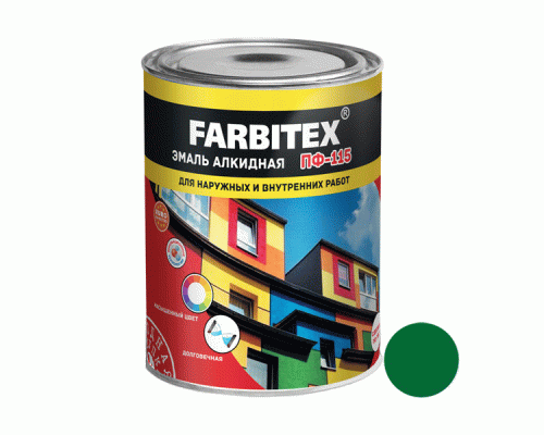 Эмаль ПФ-115 алкидная Farbitex 0,8кг зеленая (209 039)