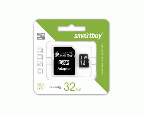 Карта памяти MicroSD  32GB SmartBuy Class 10 +SD адаптер (222 512)