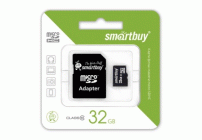 Карта памяти MicroSD  32GB SmartBuy Class 10 +SD адаптер (222 512)