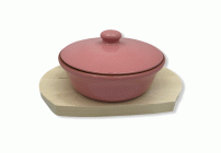 Форма для запекания  500мл жаропрочная с крышкой на деревянной подставке, розовый Вятская керамика (250 018)