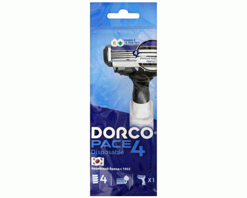 Станок для бритья одноразовый DORCO Pace4 4 лезвия с плавающей головкой 1шт пакет (186 086)