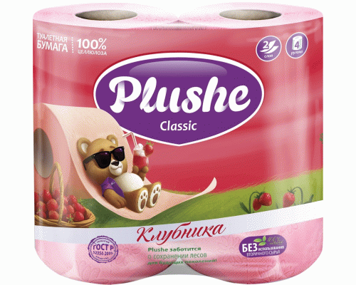 Туалетная бумага Plushe Classic двухслойная  4шт 18м клубника (261 414)