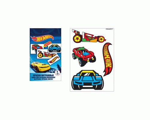 Краски витражные 6цв.*22мл Hot Wheels с набором шаблонов (207 979)