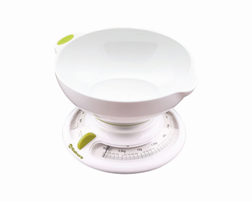 Весы кухонные мех.  3кг белый/зеленый Sakura (262 057)