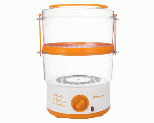 Пароварка электрическая 5,0л 500Вт 2 чаши бело-оранжевая Sakura (У-12) (200 101)