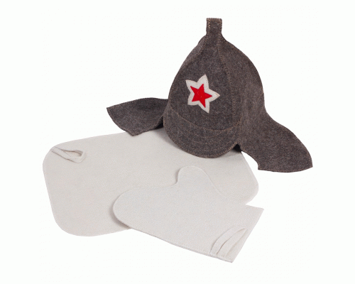 Набор для бани Буденовка (шапка, коврик, рукавица) (У-5) (261 082)