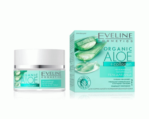 Гель для лица Eveline Organic Aloe+Collagen увлажняюще-матирующий 50мл (261 200)