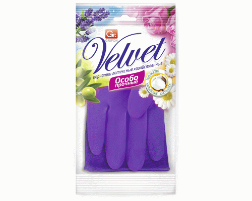 Перчатки латексные Grifon Velvet с хлопковым напылением лаванда и VE р-р L (У-36) /303-301/ (193 487)