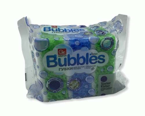 Губки для посуды  3шт из поролона Grifon Bubbles (239 496)