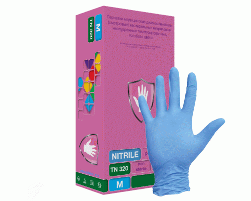 Перчатки нитриловые Safe&Care M голубые 100шт /TN320/ (261 813)