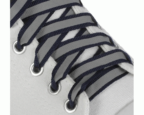 Шнурки для обуви  1 пара 100см с плоским сечением со светоотражающей полосой 10мм темно-синие (227 784)