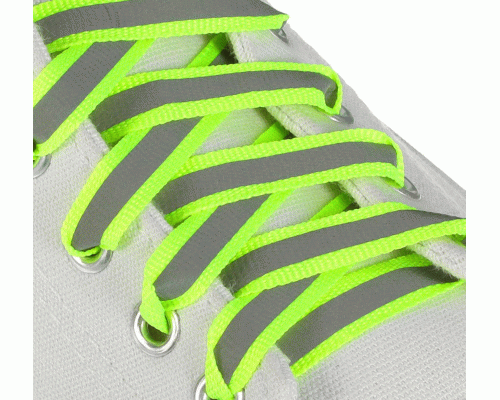 Шнурки для обуви  1 пара 120см с плоским сечением со светоотражающей полосой 10мм зеленые неон (227 820)