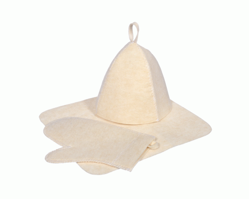 Набор для бани Hot Pot (шапка, коврик, рукавица) белый Банные штучки (37 758)