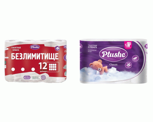 Туалетная бумага Plushe Classic двухслойная 12шт 18м /17056/ (270 108)