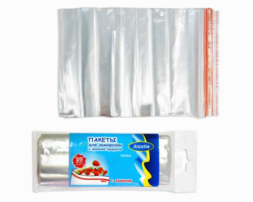 Пакеты для заморозки и хранения 1л/20шт 15*20см с замком Zip-lock Антелла (У-60) (235 975)