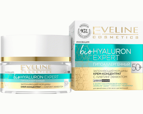 Крем для лица Eveline Bio Hyaluron Expert гипоалергенный заполняющий морщины 50+ 50мл (248 472)