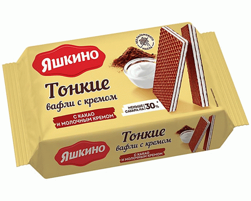 Вафли тонкие с какао и молочным кремом Яшкино 144г (283 390)