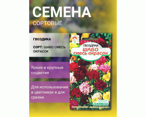 Гвоздика Шабо смесь окрасок 0,1г 55см (Сибирские Сортовые Семена) (286 131)