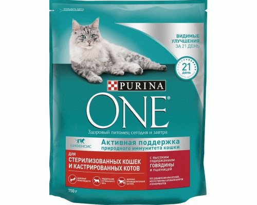 Purina One 750г для стерилизованных котов и кошек с говядиной и пшеницей (288 400)