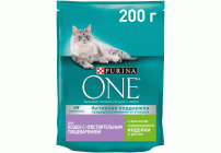 Purina One 200г для взрослых кошек с чувствительным пищеварением с индейкой и рисом (288 399)