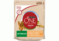 Purina One 600г для собак мелких пород при активном образе жизни с курицей и рисом (288 406)