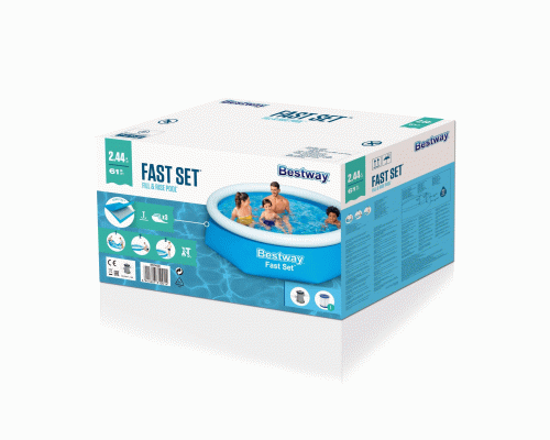 Бассейн надувной 244*61см 1880л с бортом, фильтр-насос 1249 л/ч Fast Set Bestway /57450/ (290 566)