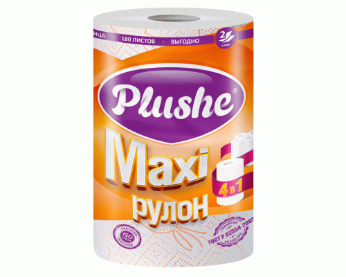 Полотенца бумажные Plushe Maxi двухслойные 1шт 40м белые, цветное тиснение (291 421)