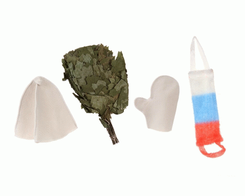 Набор для бани Русская банька (веник, шапка, рукавичка, мочалка) Бацькина баня (286 711)