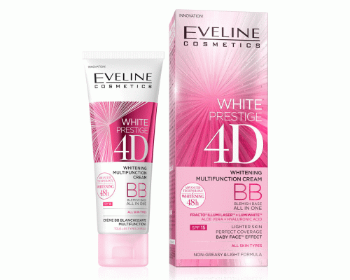 ВВ-крем Eveline White Prestige 4D  50мл многофункциональный, выравнивающий тон SPF15 (294 430)
