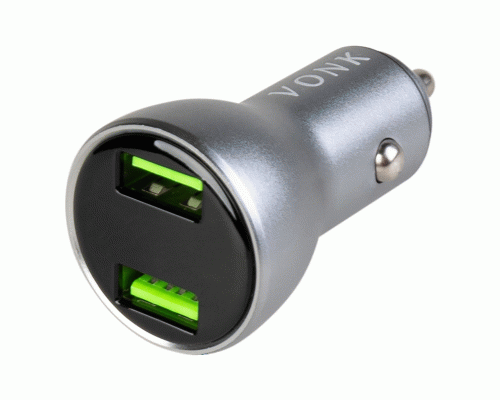 Зарядное устройство (адаптер) 12/24V USBх2 (2.4А) VONK серебристый в коробке (294 573)