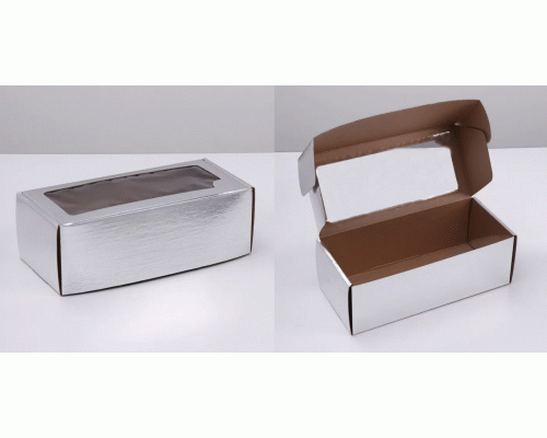 Коробка подарочная 16х35х12см с окном серебряная (297 297)