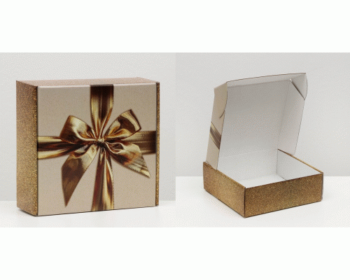 Коробка подарочная 23х23х8см бант золотая (297 303)