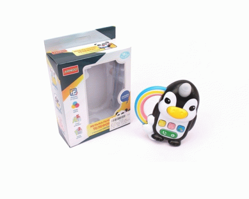 Телефон развивающий на бат. Пингвинчик с элементами прорезывателя, звуковые и световые эффекты (298 332)