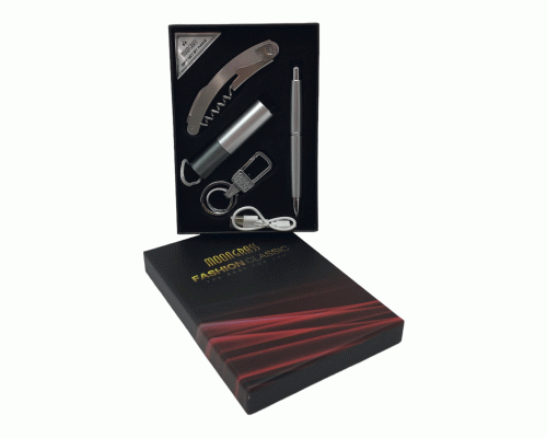 Набор подарочный мужской (ручка+карабин+открывалка+фонарик USB) /ST5001/ (297 726)