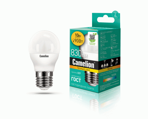 Лампа светодиодная Camelion шар LED10-G45/830/E27 10Вт 220В (300 408)