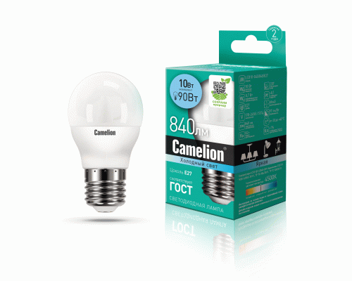 Лампа светодиодная Camelion шар LED10-G45/845/E27 10Вт 220В (300 409)