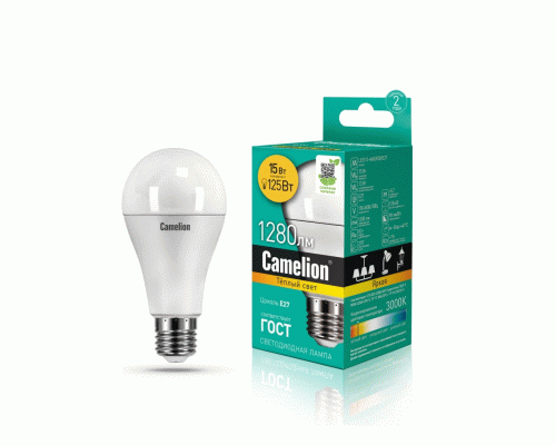 Лампа светодиодная Camelion шар LED15-A60/830/E27 15Вт 220В (300 410)