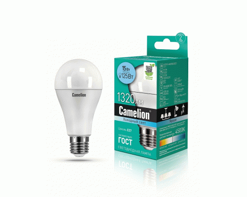 Лампа светодиодная Camelion шар LED15-A60/845/E27 15Вт 220В (300 411)