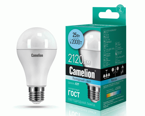 Лампа светодиодная Camelion шар LED25-A65/845/E27 25Вт 220В (300 412)