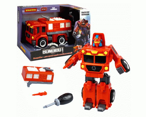 Трансформер-конструктор 2в1 Bondibon Пожарная машина-робот с отверткой /M1239-3C/ (300 361)
